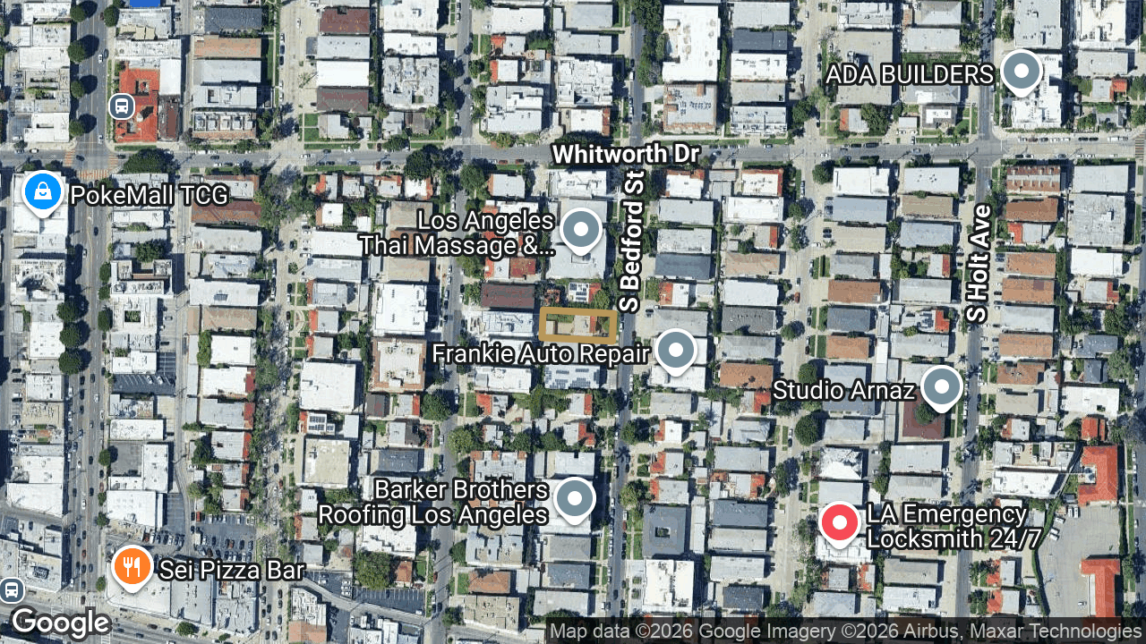 Neighborhood aerial with the lot outlined